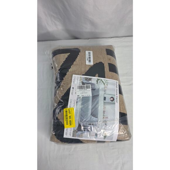 Boho Camel & Black Thick Soft Chenille Couch Cover for 3 Cushion Couches  71x150 - Picture 2 of 5